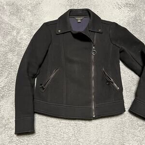 Ann Taylor Jacket Womens Petite 0P Black Cotton Blend Moto Biker Zip Jacket Knit